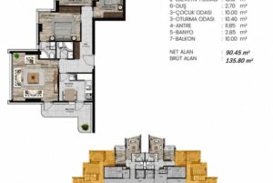 Kılıç Life Maslak – 3+1 kat planı 136 m²