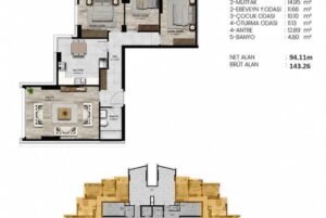 Kılıç Life Maslak – 3+1 kat planı 143 m²